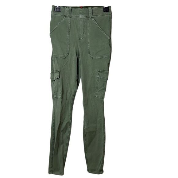 Spanx Pants Women Medium Green Stretch Twill Ankle Cargo Skinny Slim Leg Army - Picture 2 of 6